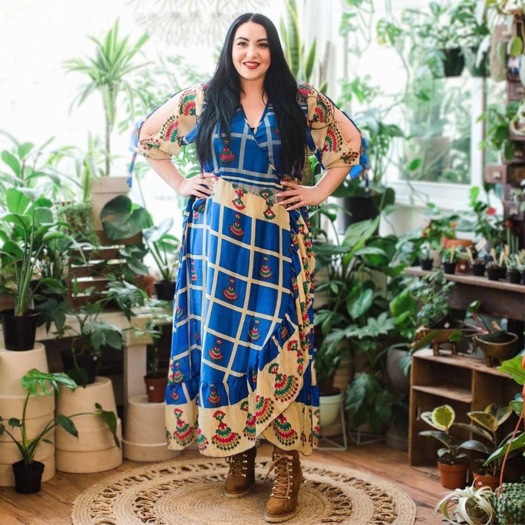 Zaria One-of-a-Kind Silk Wrap Maxi Dress, Bohemian Eclectic Style