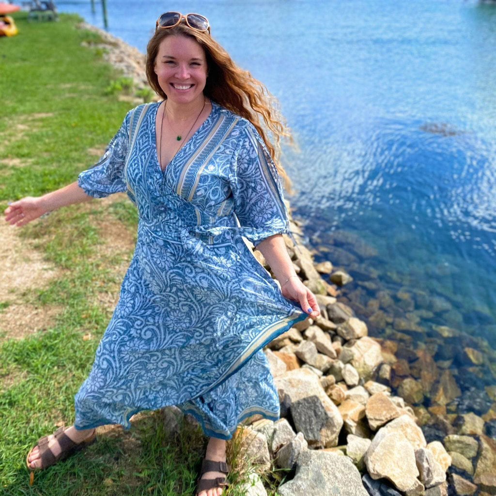 Zaria One-of-a-Kind Silk Wrap Maxi Dress, Bohemian Eclectic Style