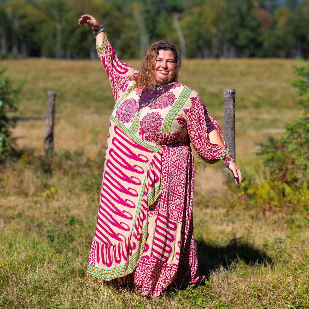 Zaria One-of-a-Kind Silk Wrap Maxi Dress, Bohemian Eclectic Style
