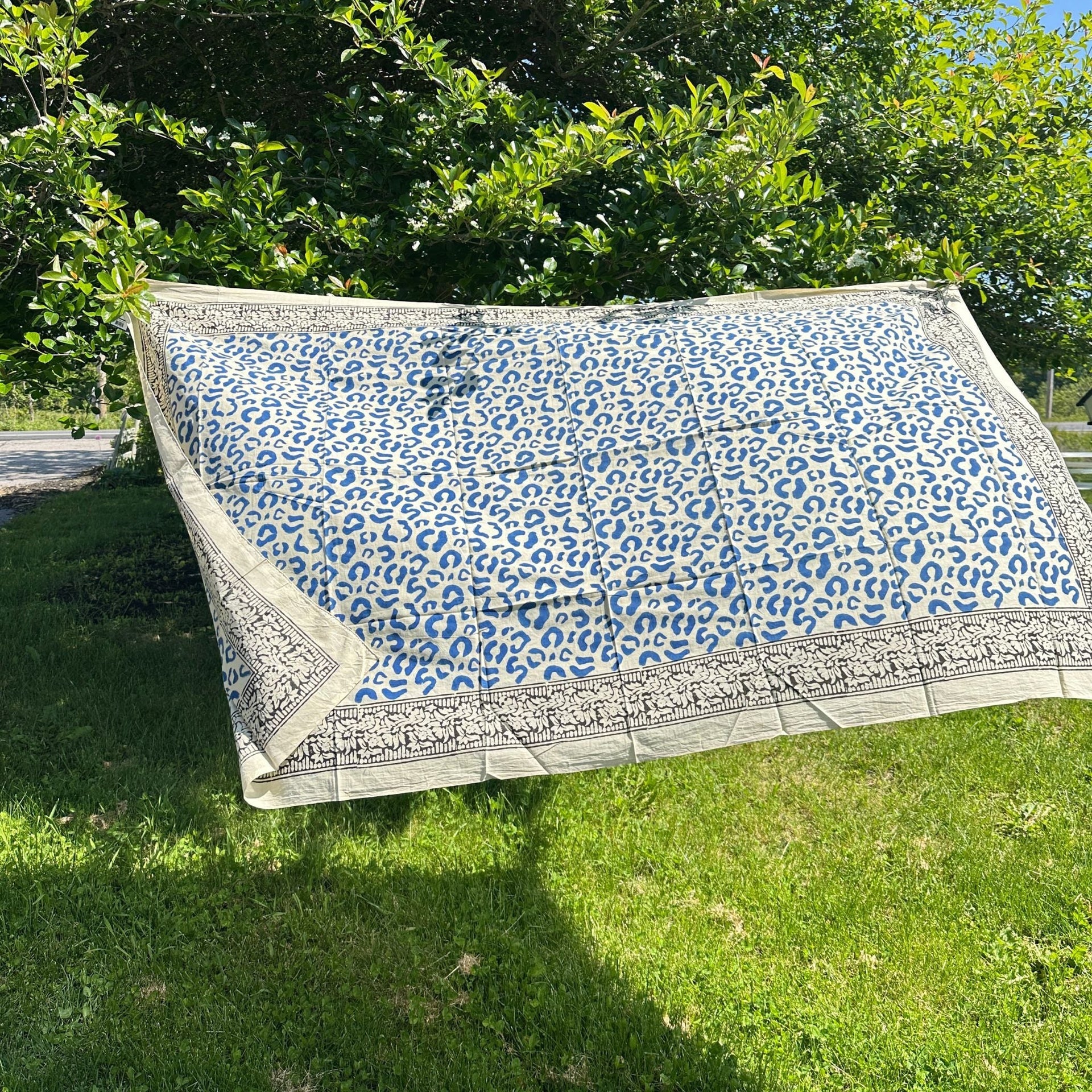 Wild Indigo Bloom Hand Block Print Cotton Scarf & Boho Sarong Wrap