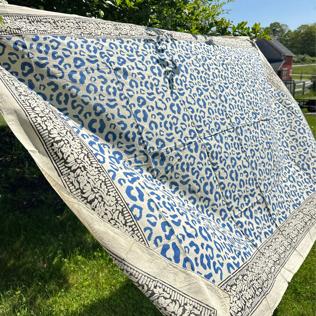 Wild Indigo Bloom Hand Block Print Cotton Scarf & Boho Sarong Wrap