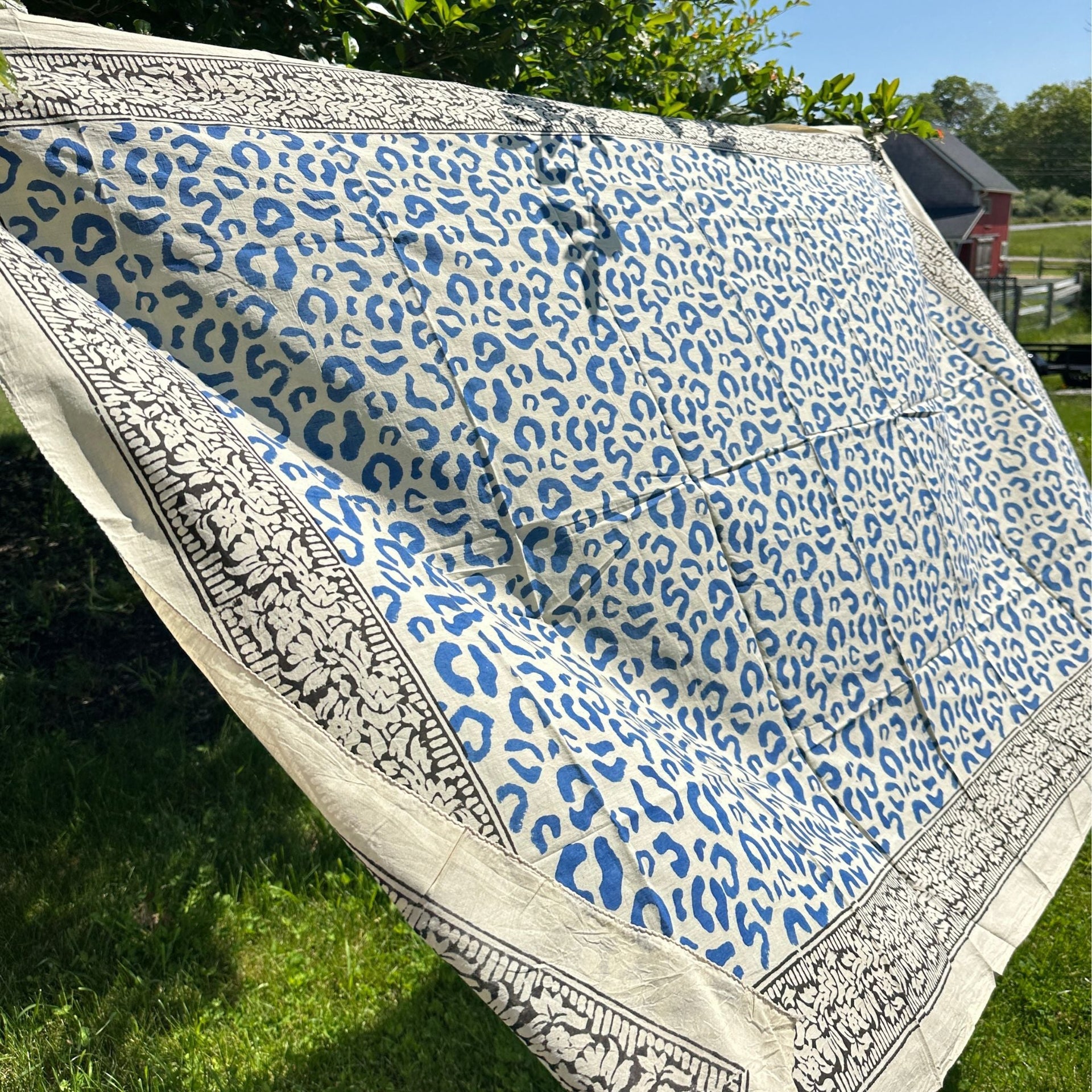 Wild Indigo Bloom Hand Block Print Cotton Scarf & Boho Sarong Wrap