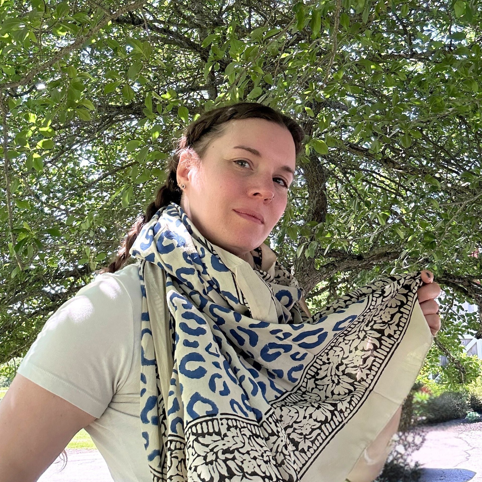 Wild Indigo Bloom Hand Block Print Cotton Scarf & Boho Sarong Wrap