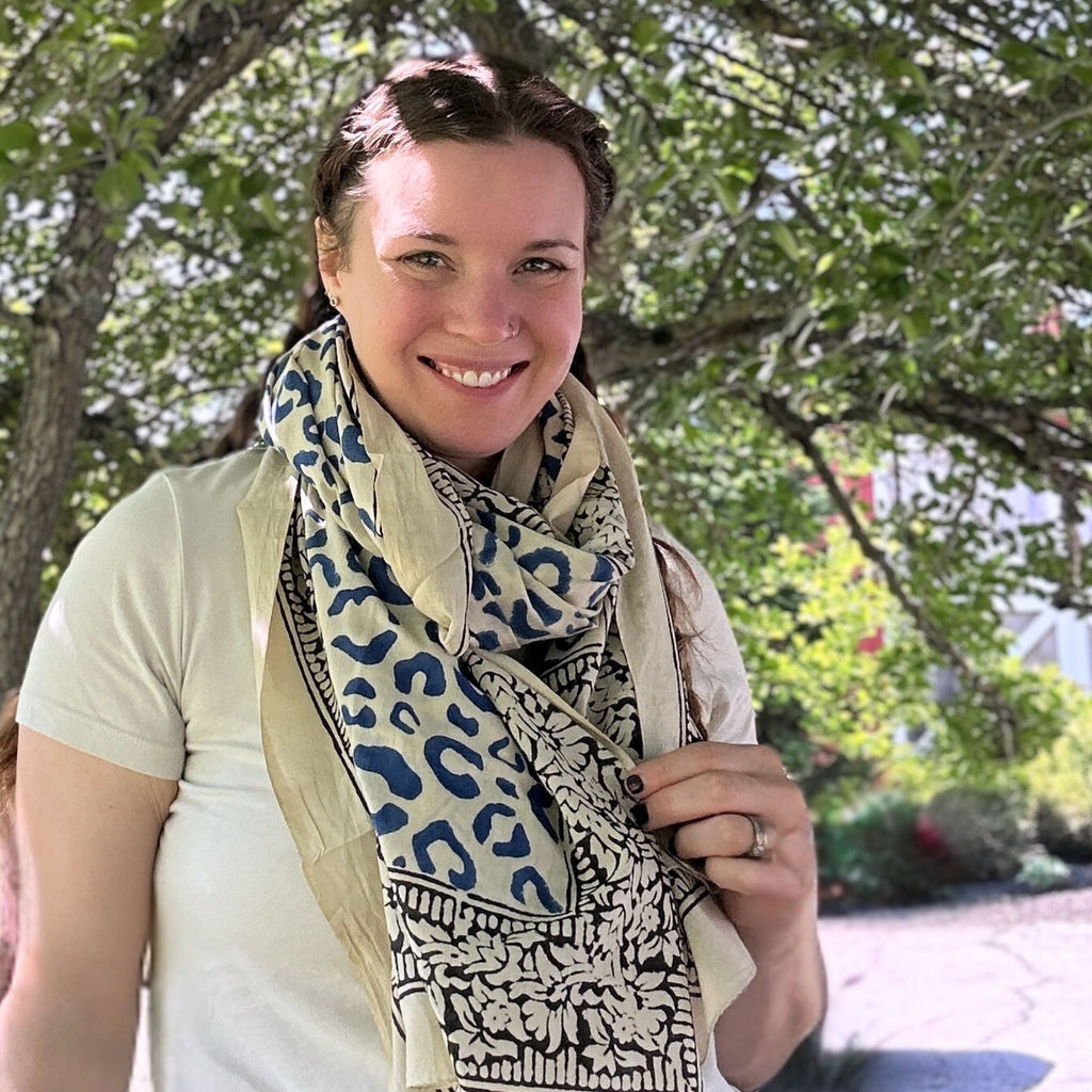 Wild Indigo Bloom Hand Block Print Cotton Scarf & Boho Sarong Wrap