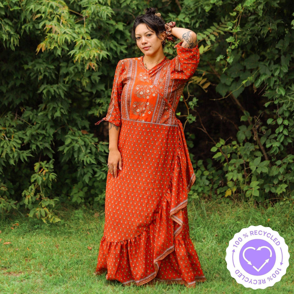 Zaria One-of-a-Kind Silk Wrap Maxi Dress, Bohemian Eclectic Style