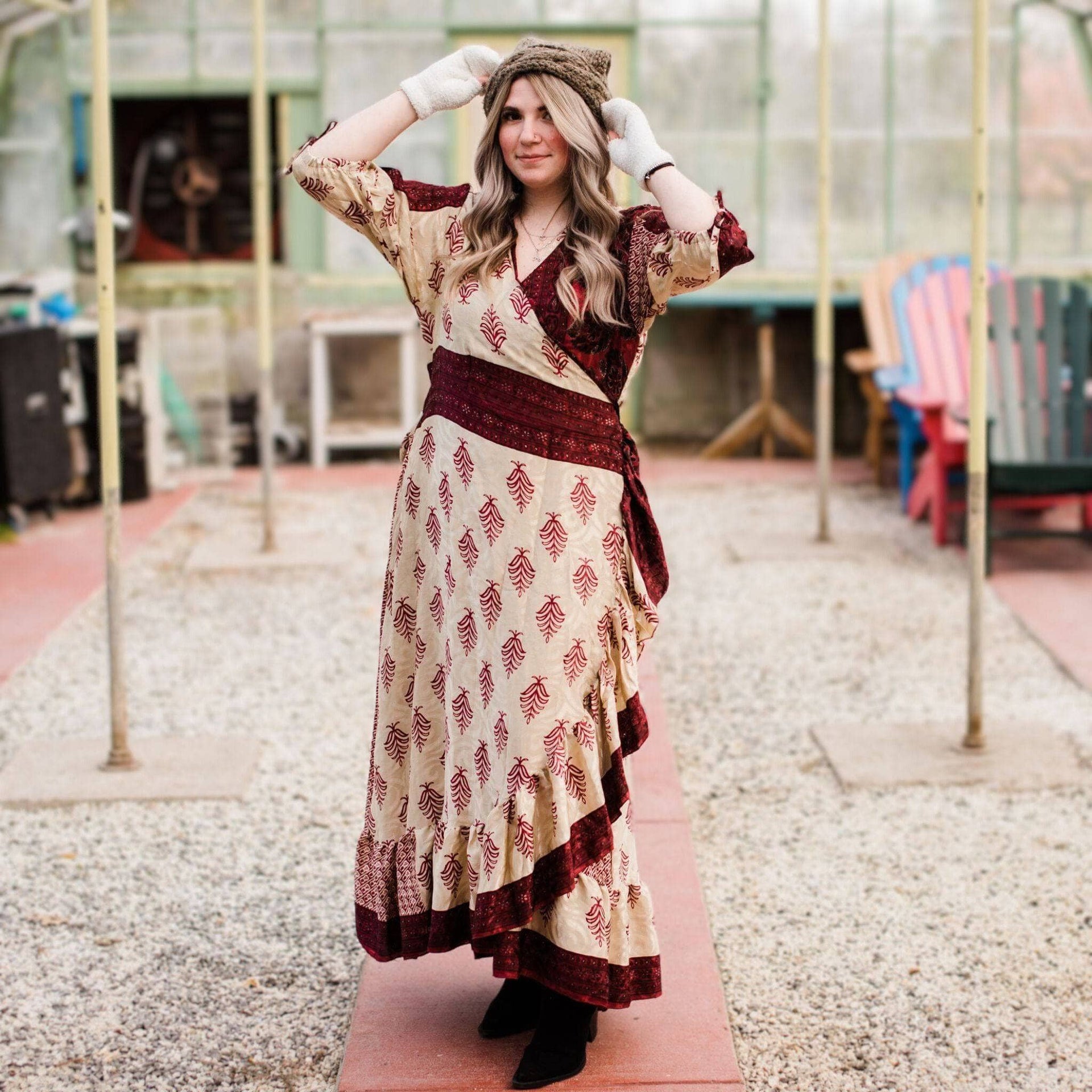 Zaria One-of-a-Kind Silk Wrap Maxi Dress, Bohemian Eclectic Style