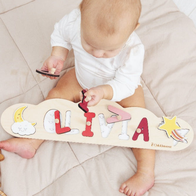 Personalized Cloud Name Puzzle for Toddlers - Montessori Wood Toy
