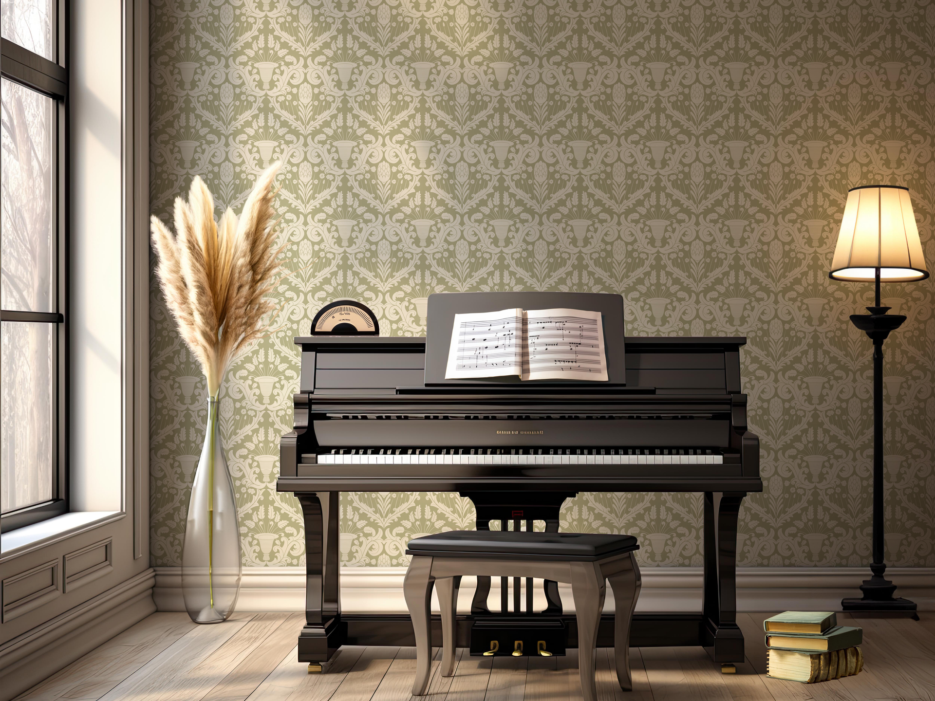 Giselle Floral Wallpaper in Beige and Cream Traditional Print