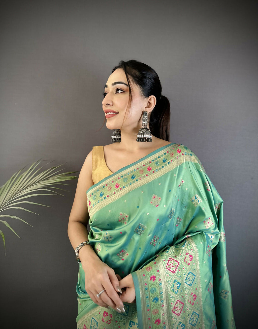 Sea Green Soft Silk Patola Saree with Geometric Print