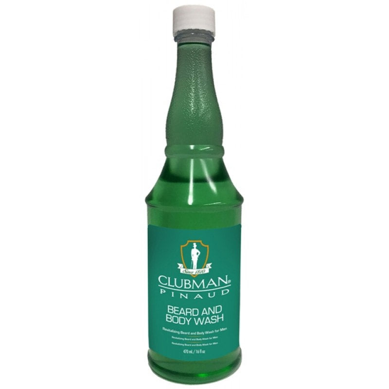 Bottle of Clubman Beard & Body Wash, a sulfate-free head-to-toe cleanser with natural extracts.