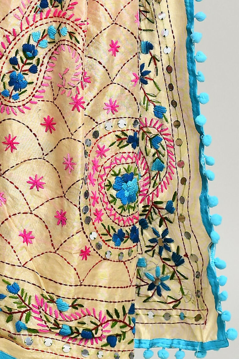 Multi Color Phulkari Dupatta with Traditional Cotton Embroidery