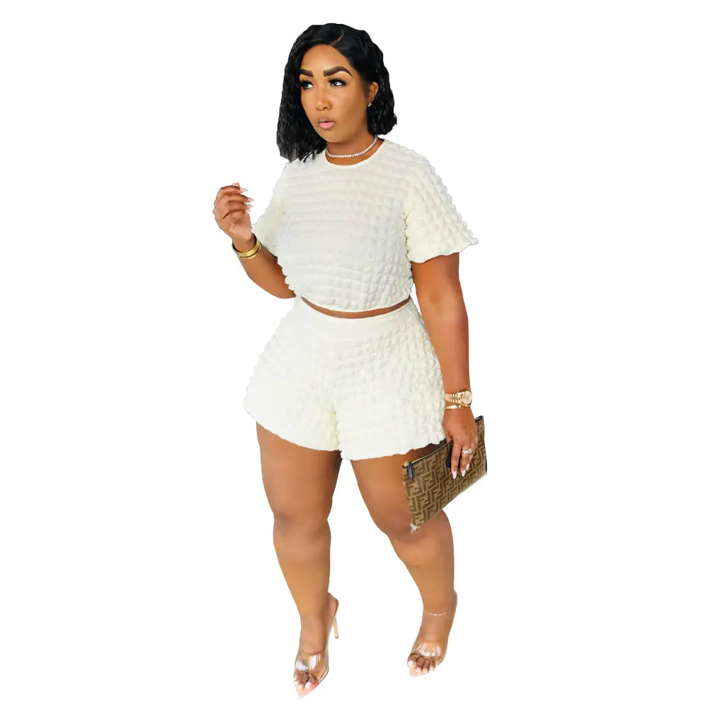 Women's Casual Bubble Texture Two-Piece Short Set for Summer - Image 17