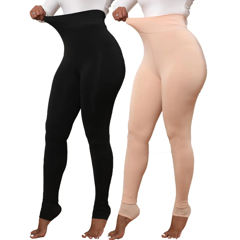 Yyibsones Women Winter Warm Leggings Elastic Thick Velvet Thermal Legging Pants Fleece Lined Tights (Black+KhakiL/XL)