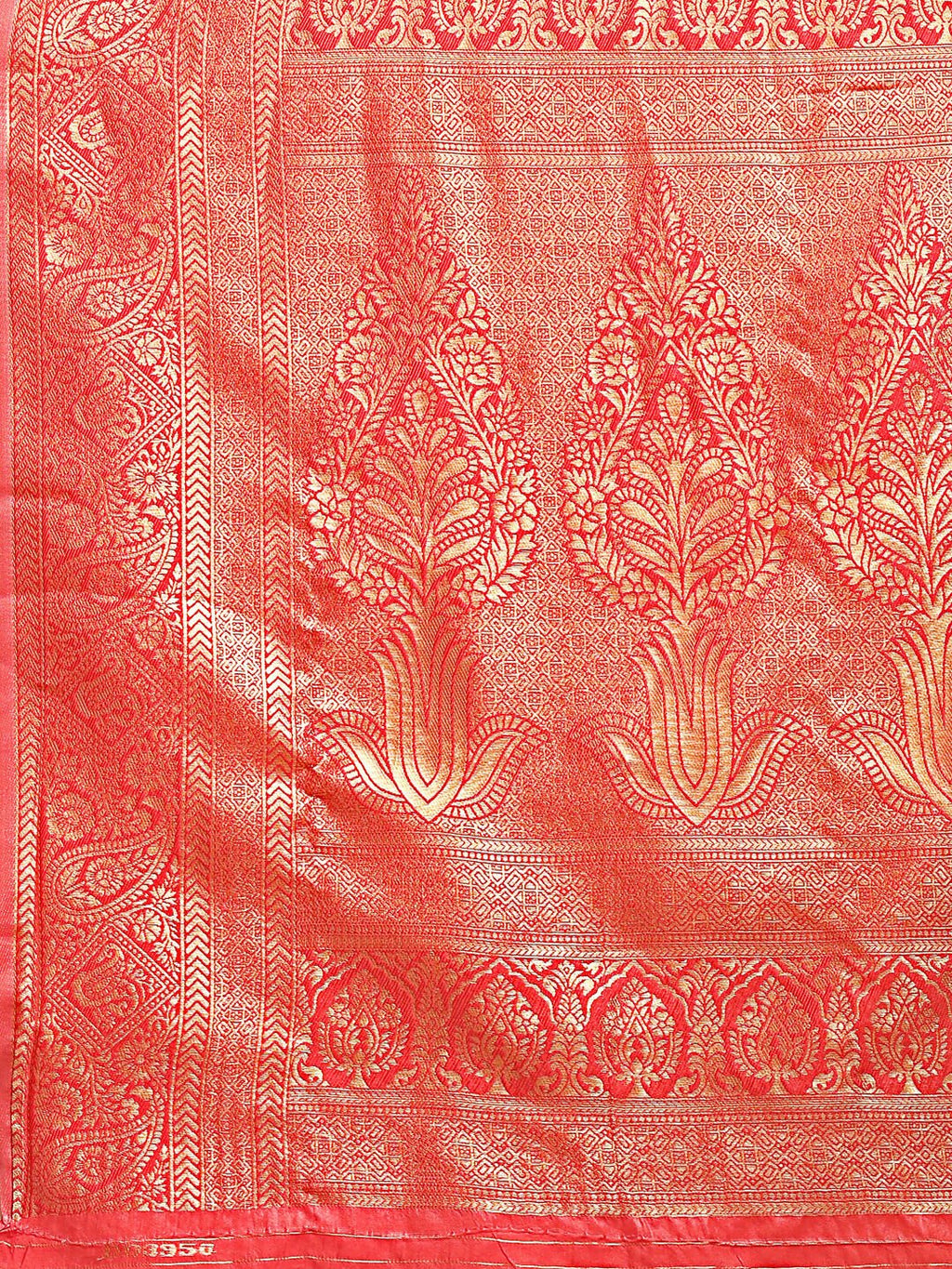 Cream and Red Banarasi Silk Saree with Blouse Piece