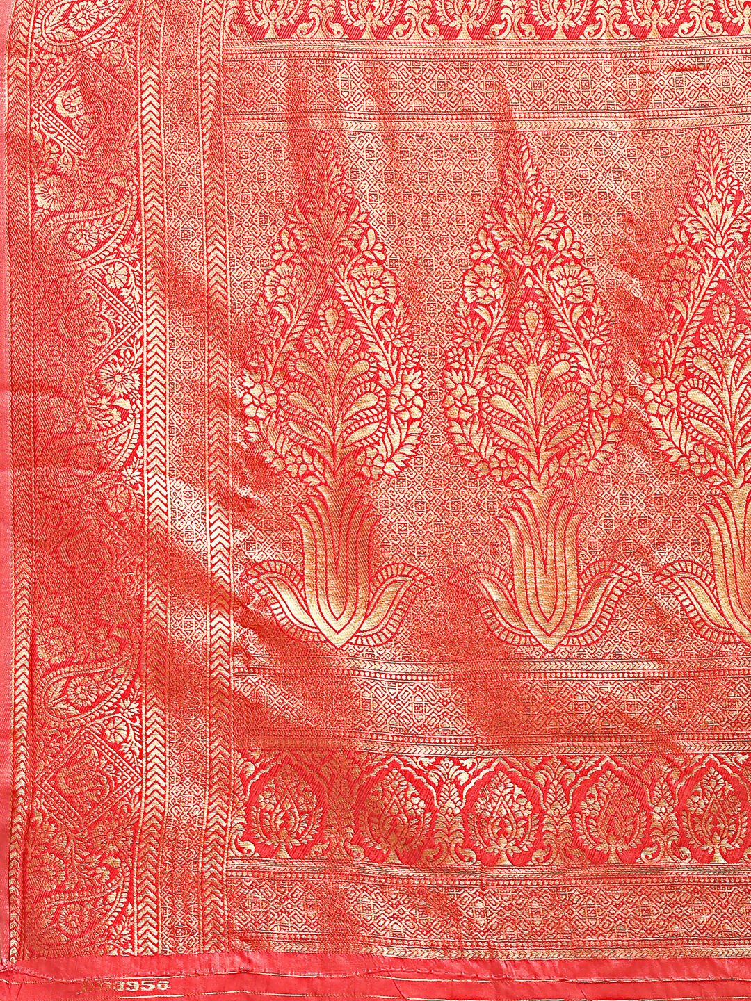Cream and Red Banarasi Silk Saree with Blouse Piece