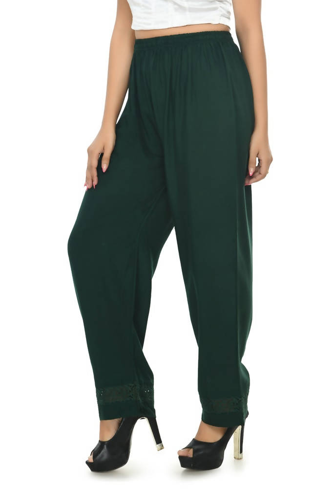 Bottle Green Straight Palazzo Pants in Rayon Cotton Blend