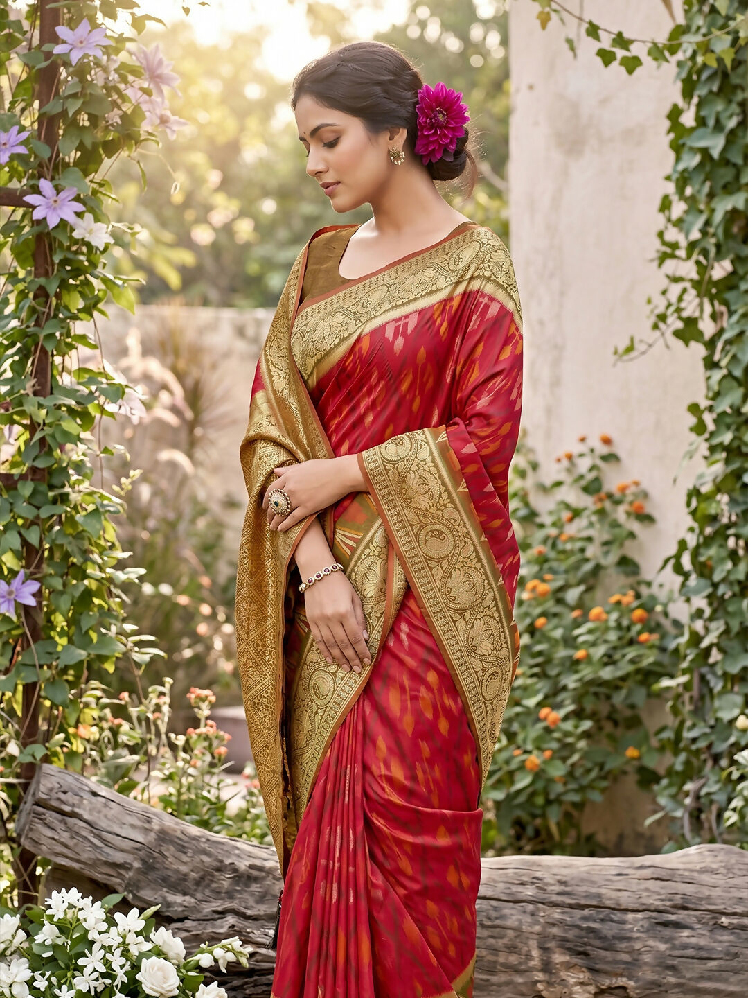 Red Soft Silk Saree with Matching Blouse Piece