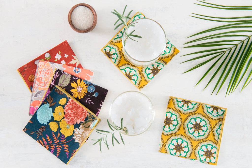 Winter Blue Floral Cloth Napkins Set of Four Reusable Table Linens - Image 4