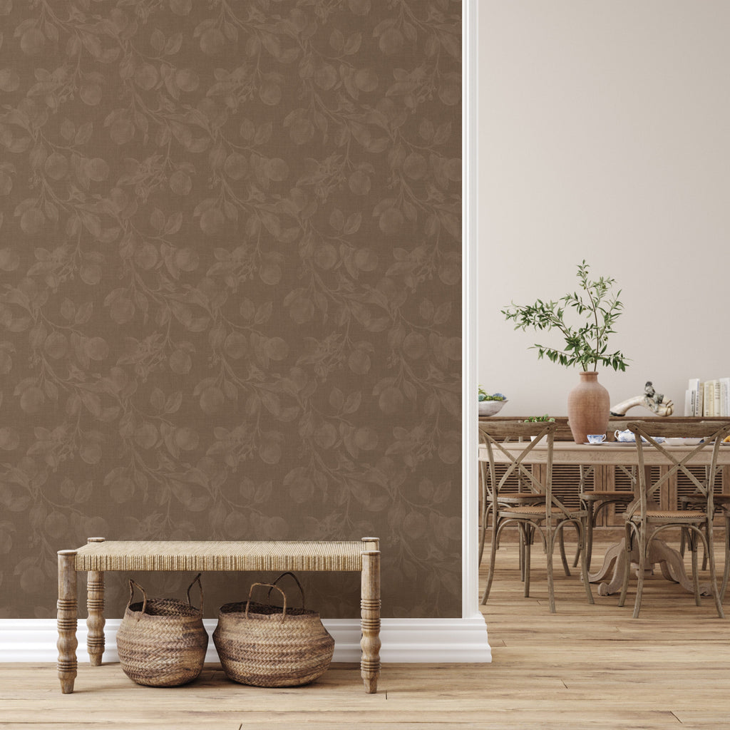 Monica's Orchard Botanical Floral Wallpaper in Dark Brown Espresso
