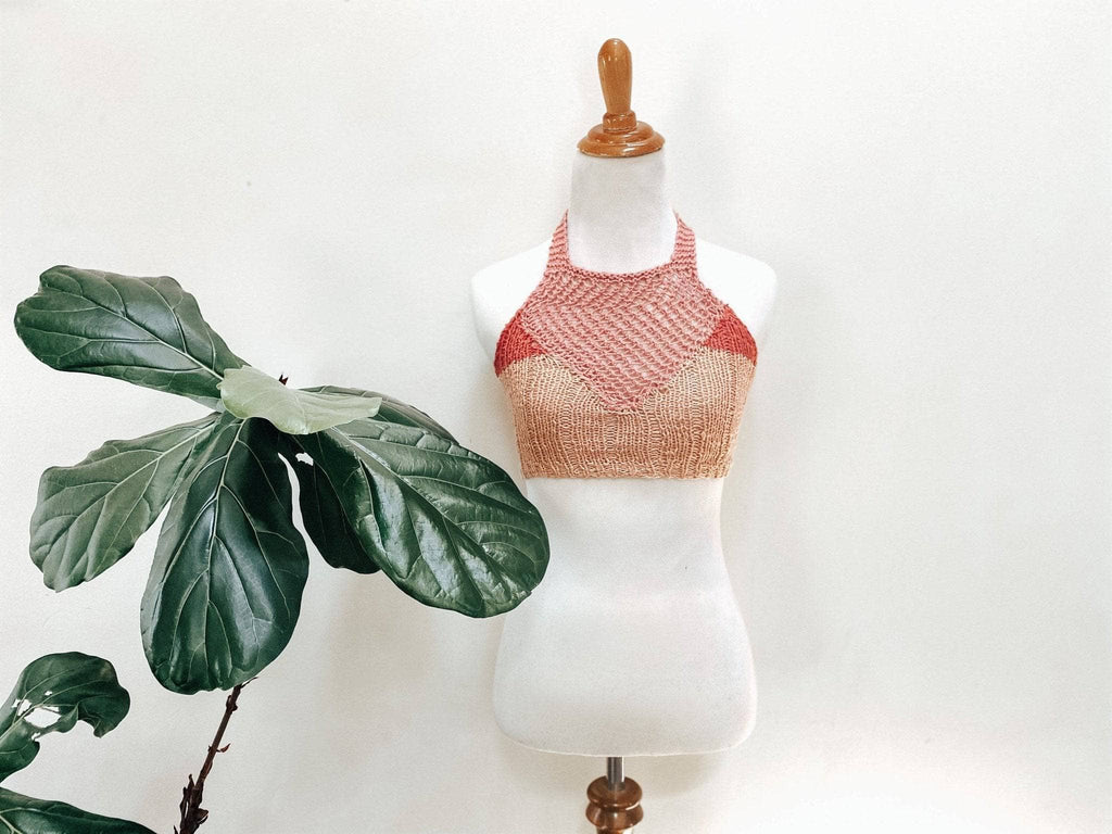 Coconut Tree Knit Bralette Pattern - Bohemian Halter Crop Top