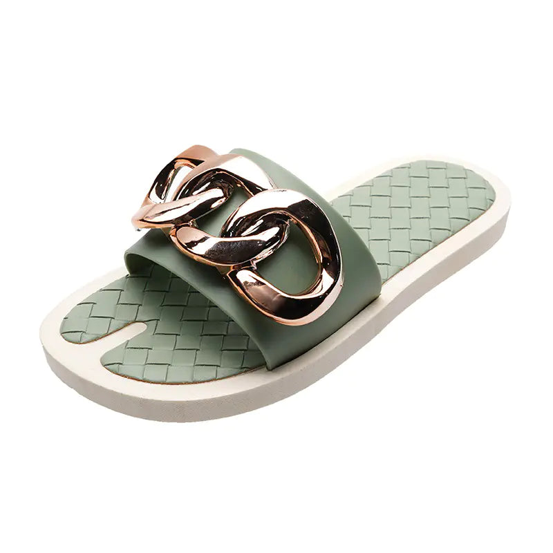 Women's Fashion Chain Detail Slide Sandals Beach Slippers - Image 15