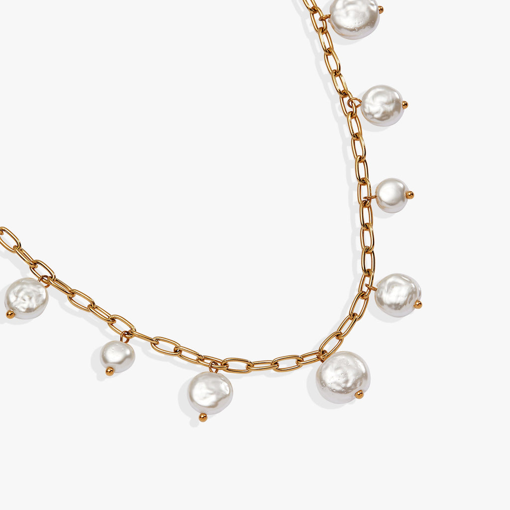 Genuine freshwater coin pearl shaky necklace with adjustable delicate chain