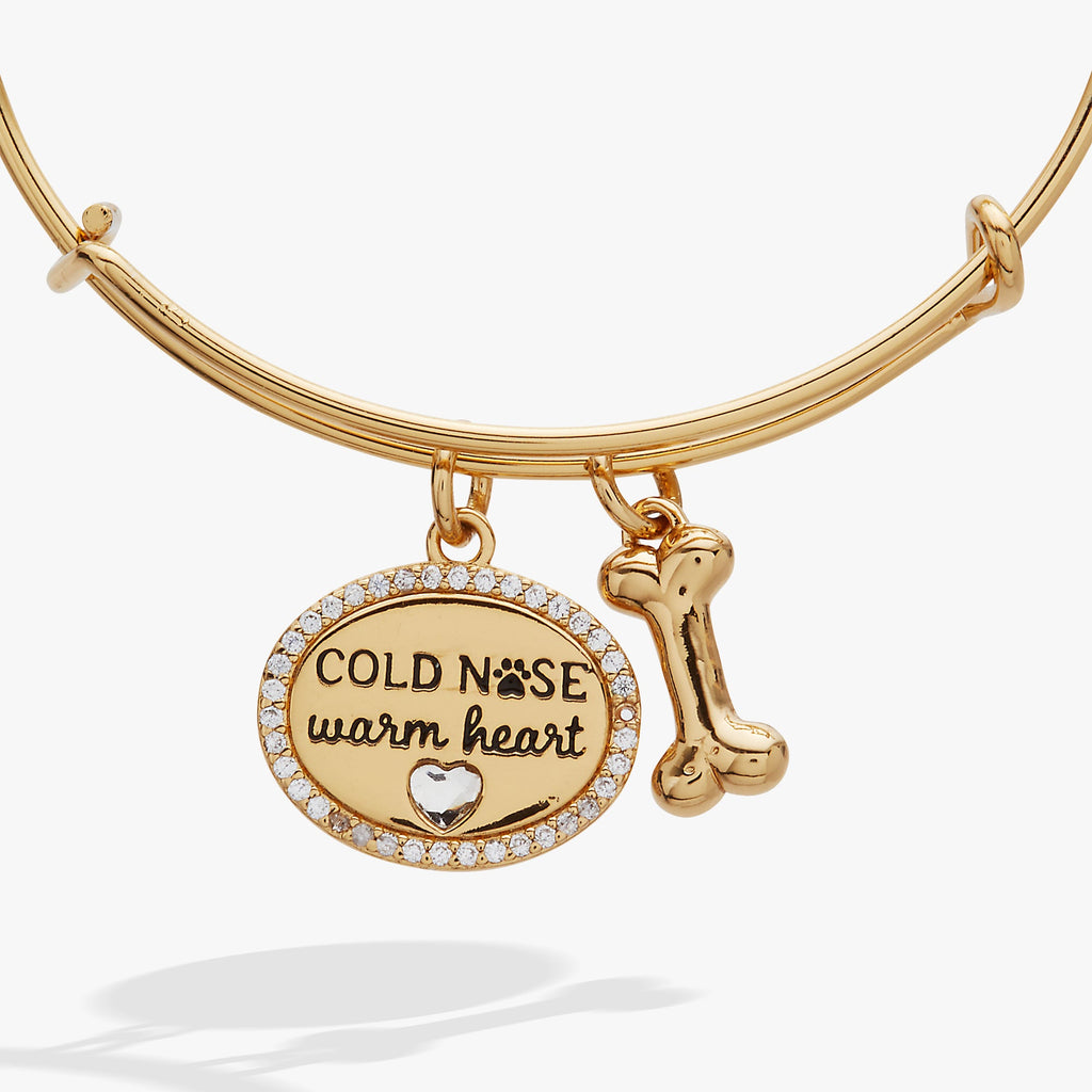 Cold Nose Warm Heart Pave Charm Bangle Bracelet in Gold Tone