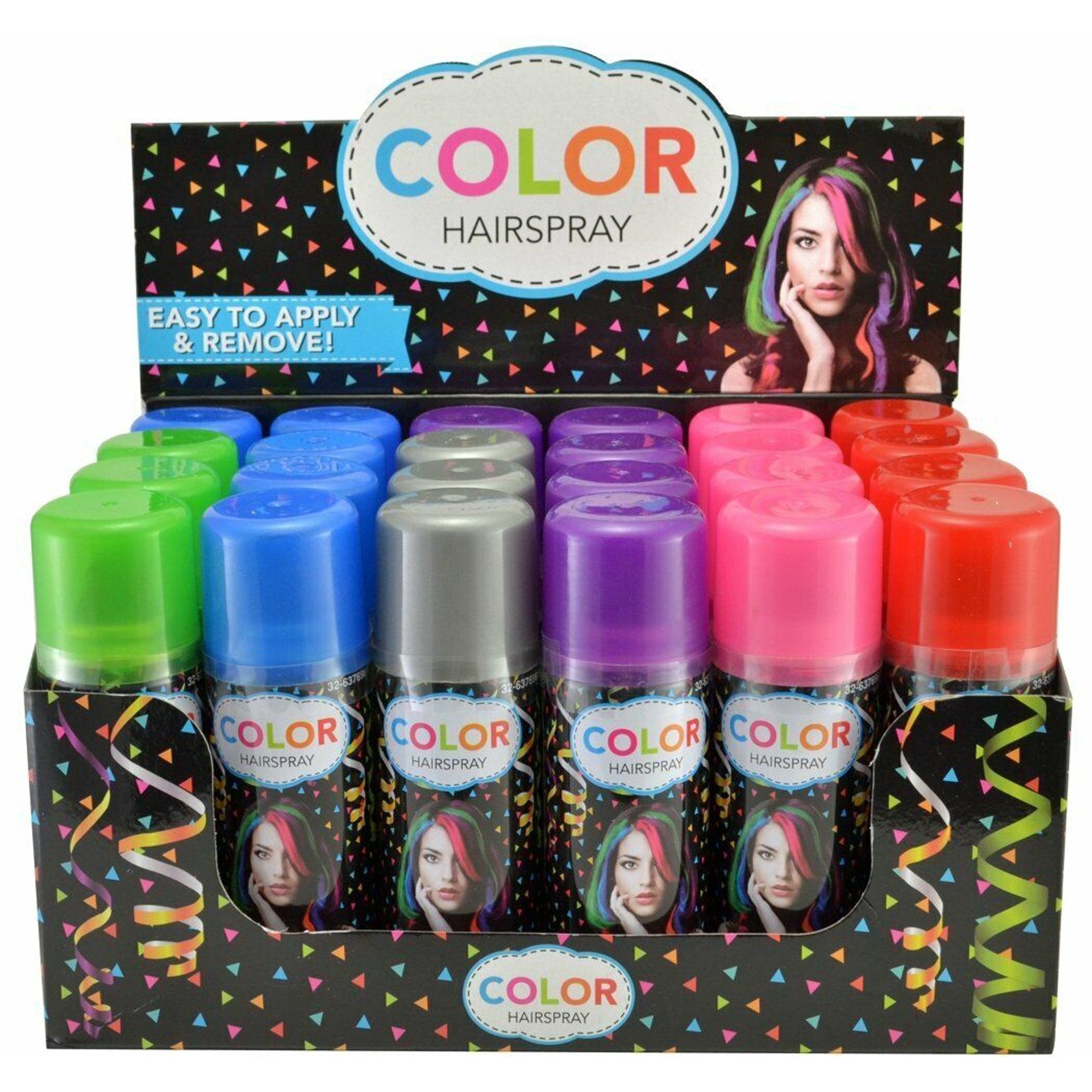 Set of 6 VIP Extensions temporary color hairsprays in vibrant neon and primary shades