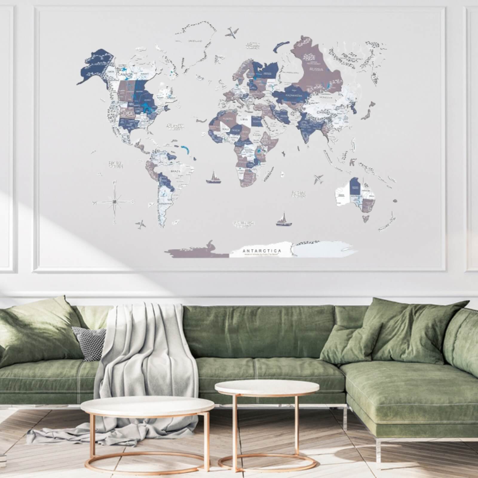 3D Wooden World Map Cruise – Coastal Modern Wall Decor