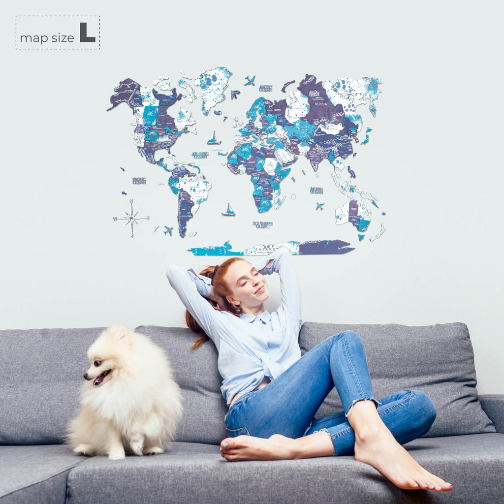 3D Wooden World Map Ocean Edition - Wall Art Decor