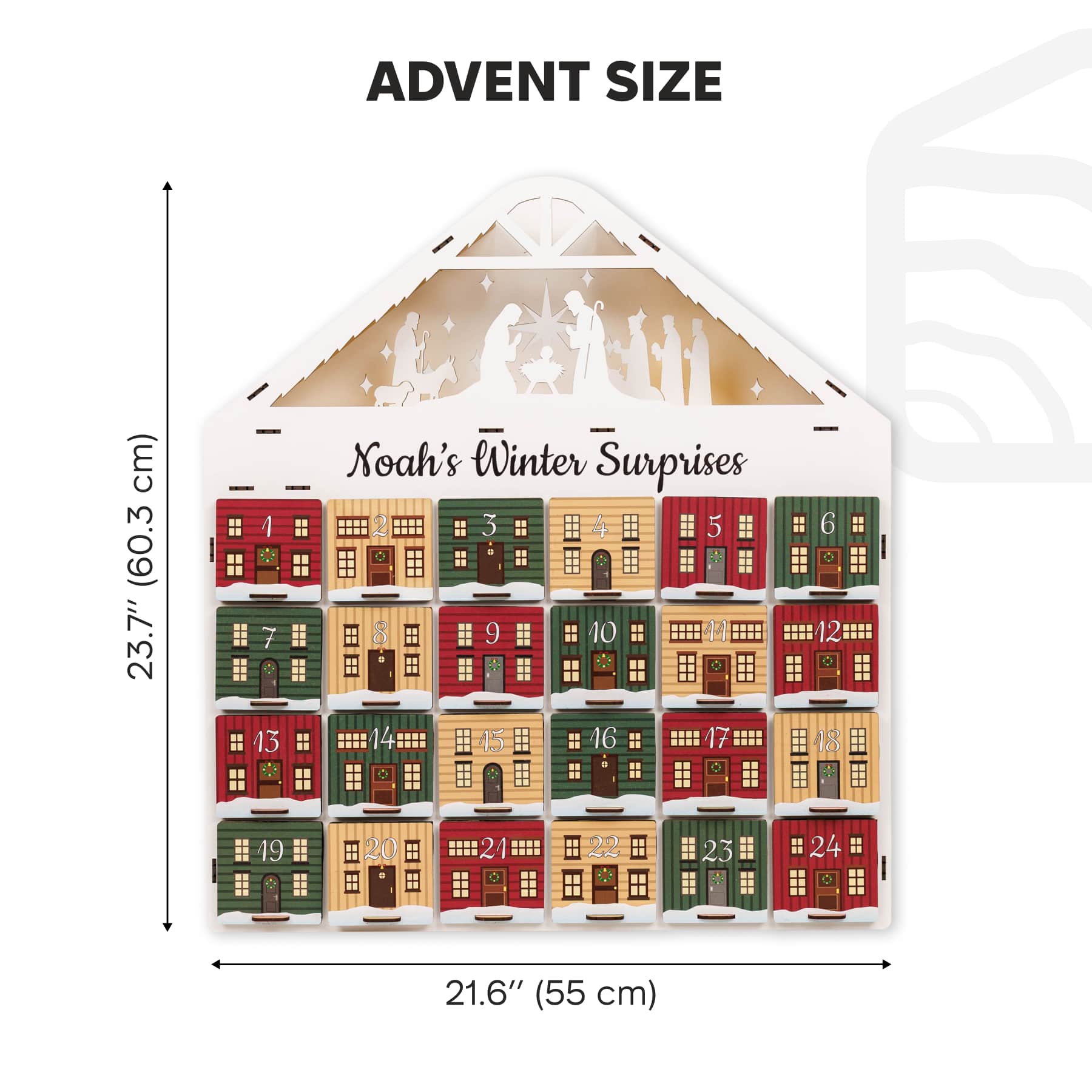 Vintage Wooden Christmas Advent Calendar with 24 Colorful Drawers
