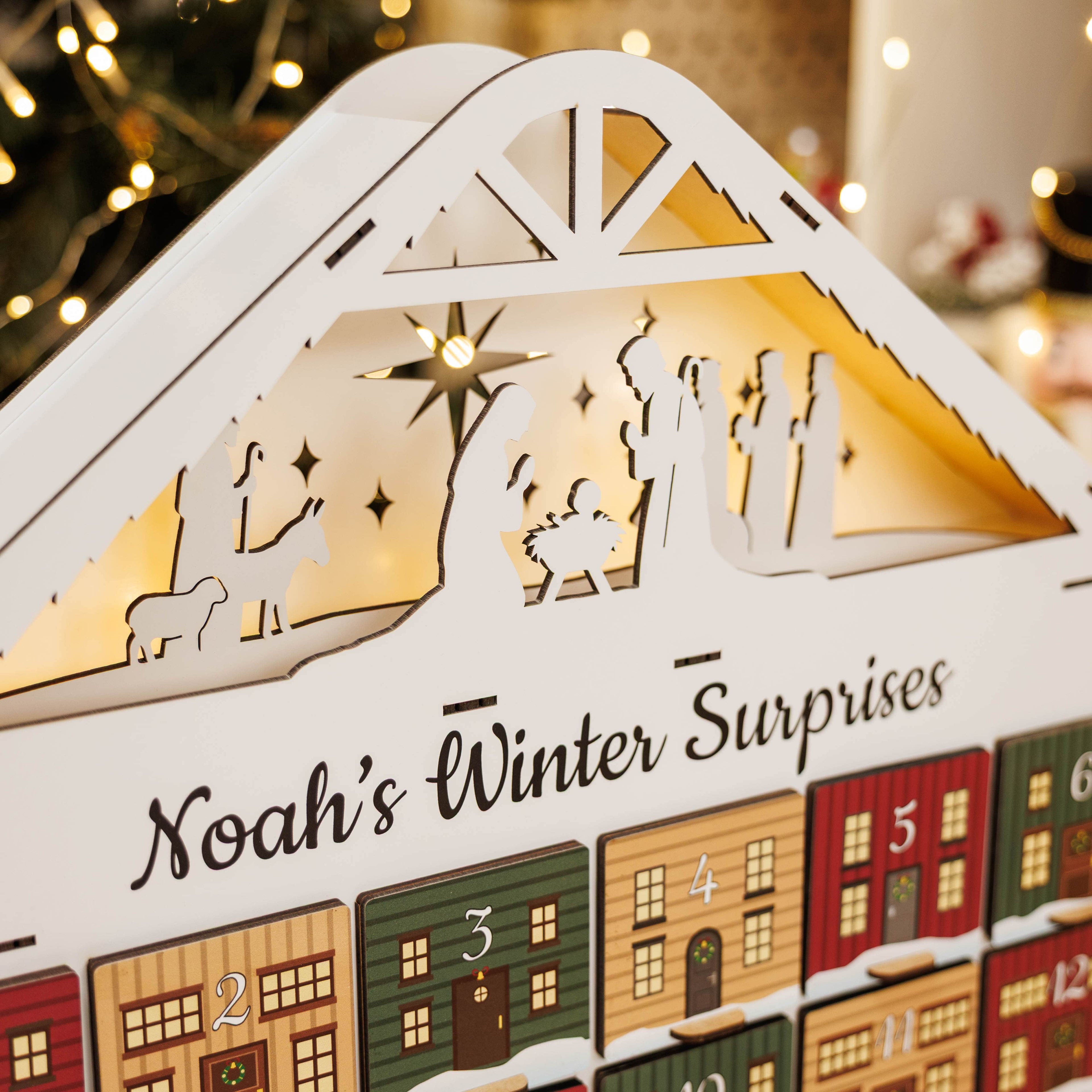 Vintage Wooden Christmas Advent Calendar with 24 Colorful Drawers