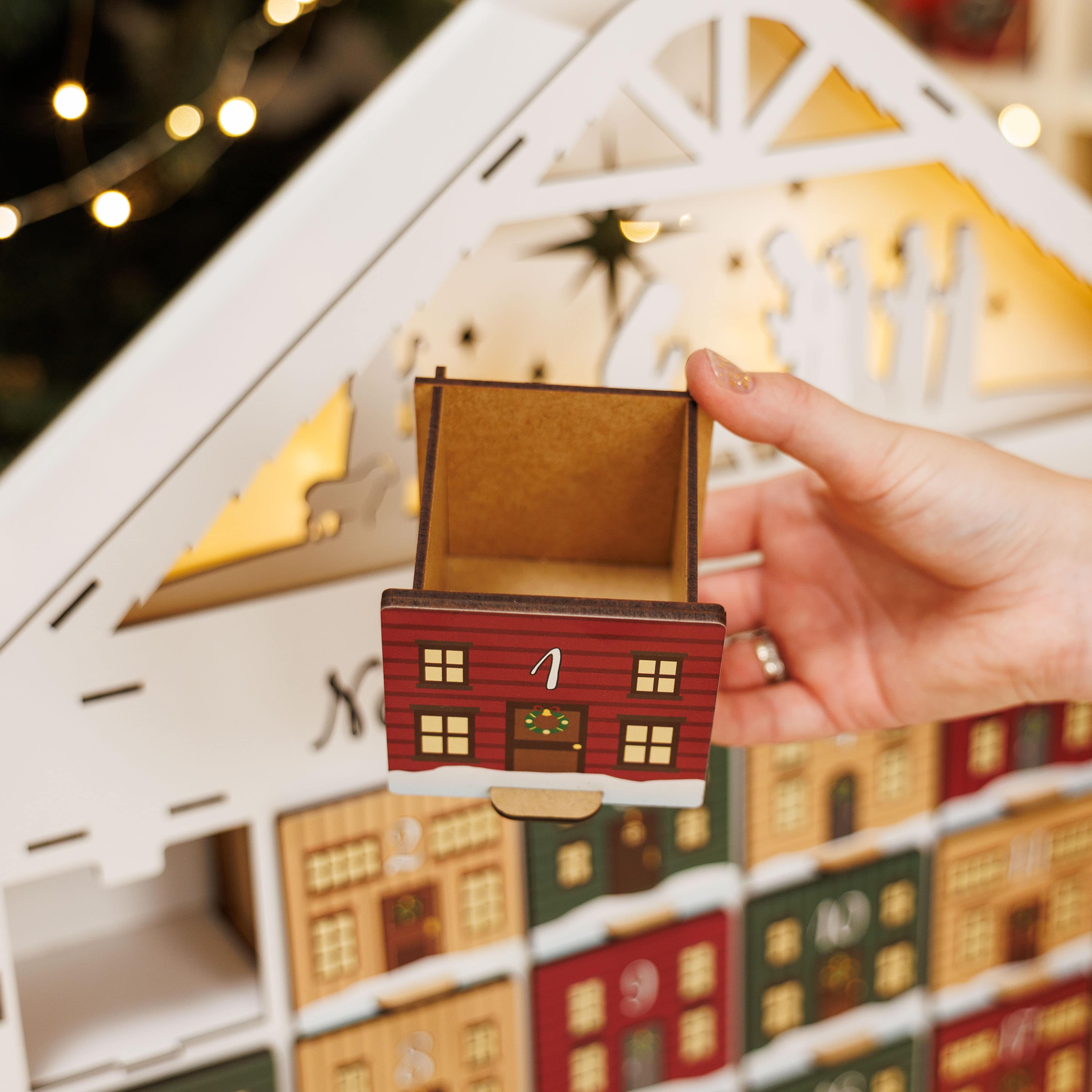 Vintage Wooden Christmas Advent Calendar with 24 Colorful Drawers