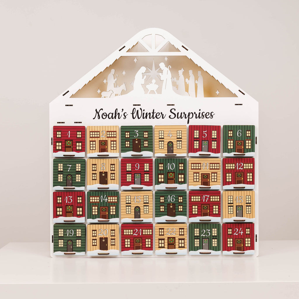 Vintage Wooden Christmas Advent Calendar with 24 Colorful Drawers
