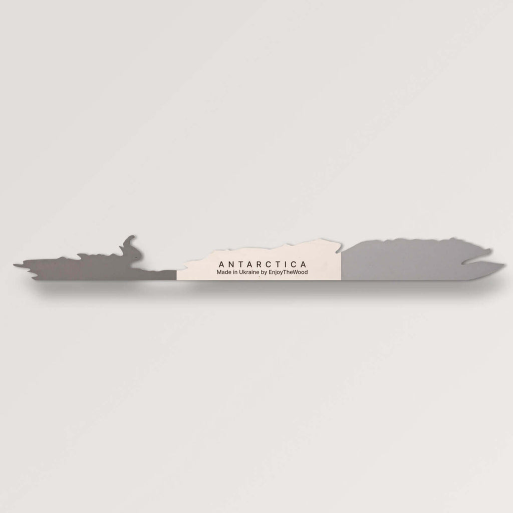 Modern minimalist wooden wall art map of Antarctica in monochrome grey and white shades