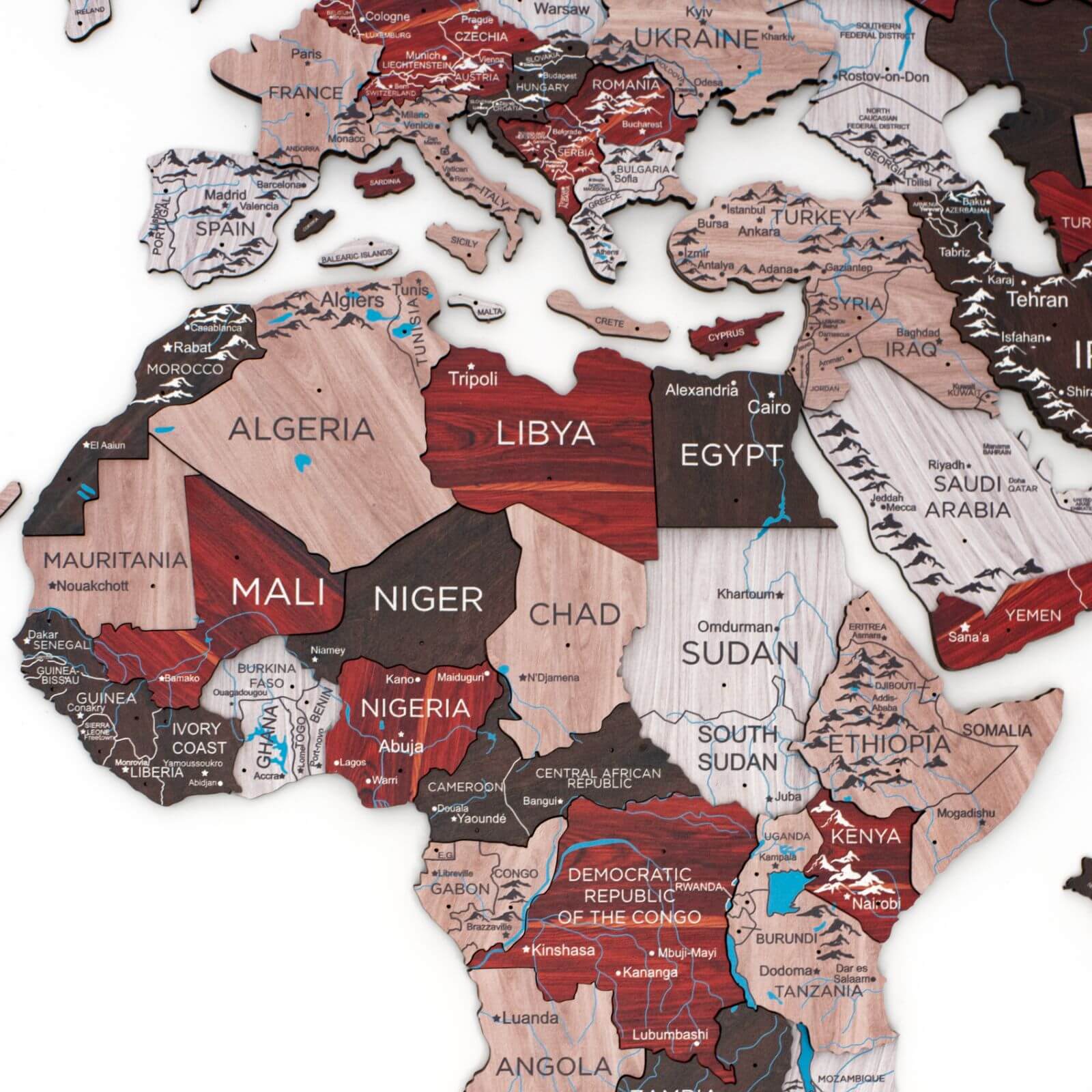 3D Wooden World Map Urban Multicolor Modern Wall Art