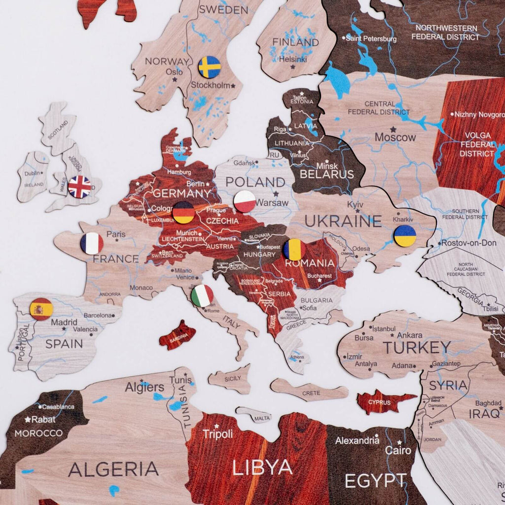 2D Wooden World Map Wall Decor - Urban Style Geographic Art