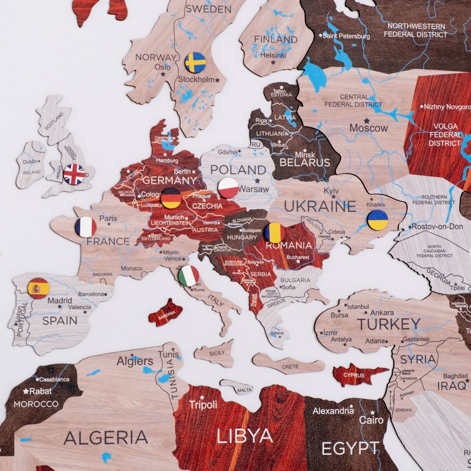 2D Wooden World Map Wall Decor - Urban Style Geographic Art