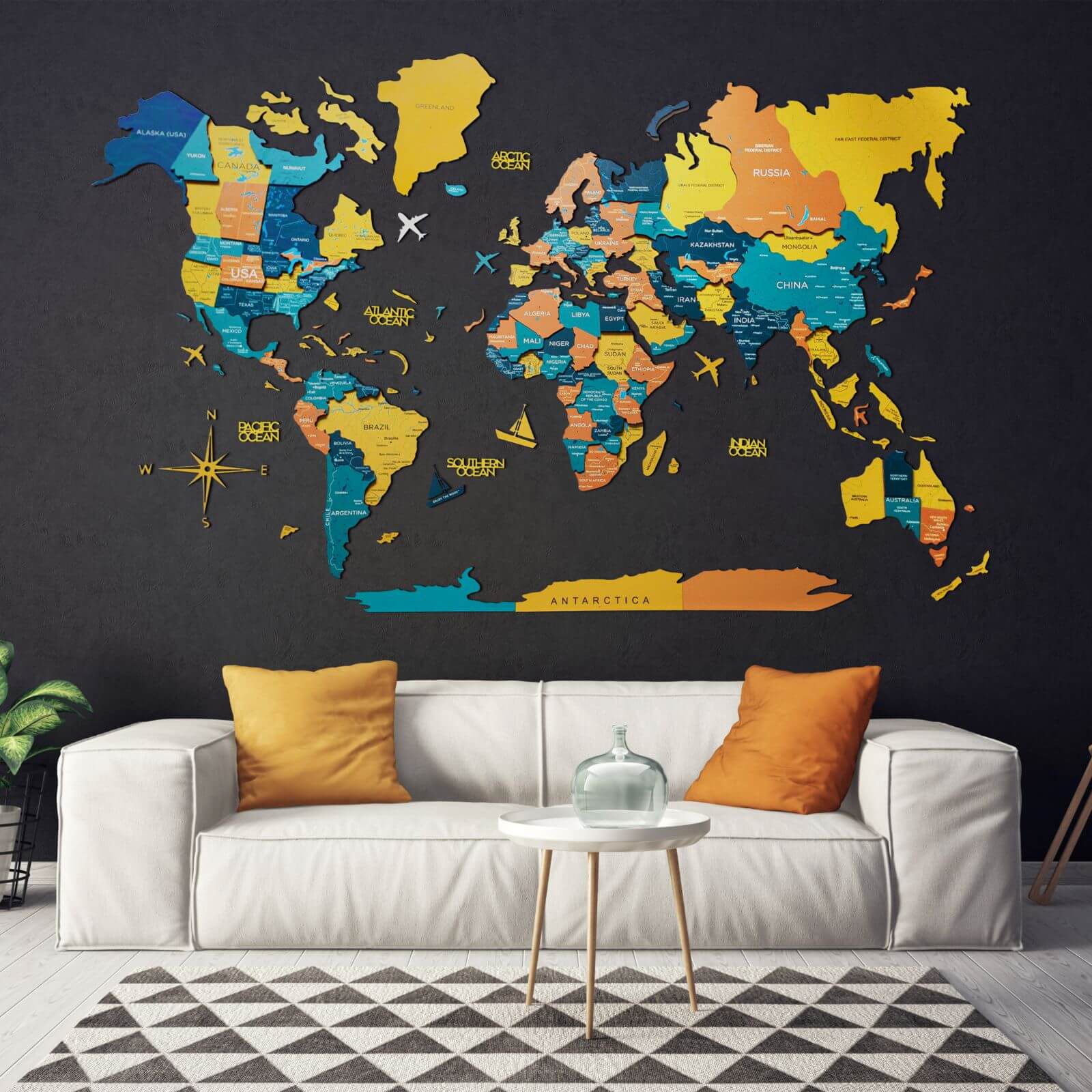 3D Wooden World Map Indie – Decorative Layered Wall Art