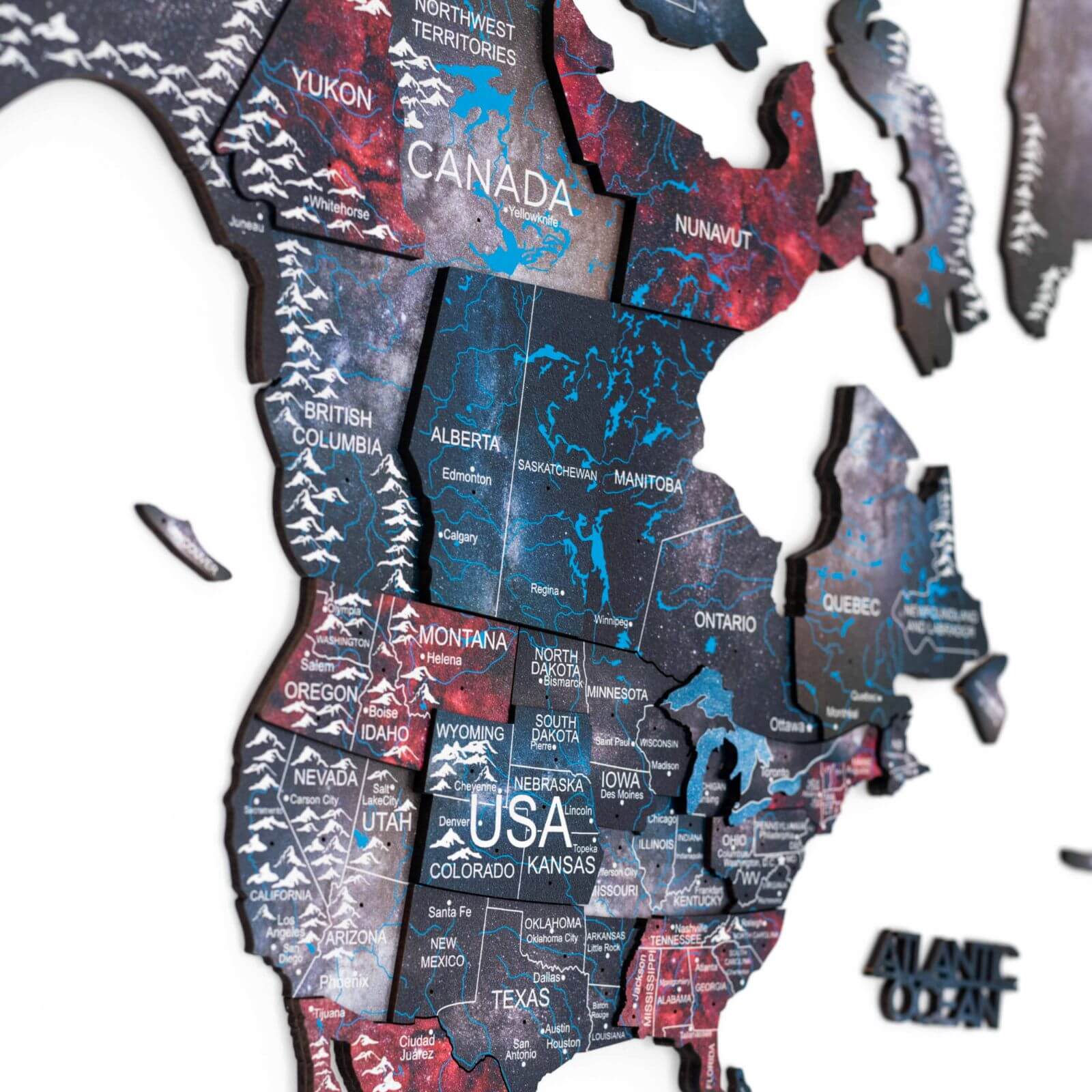 3D Wooden World Map Alcor: Modern Colorful Travel Wall Art