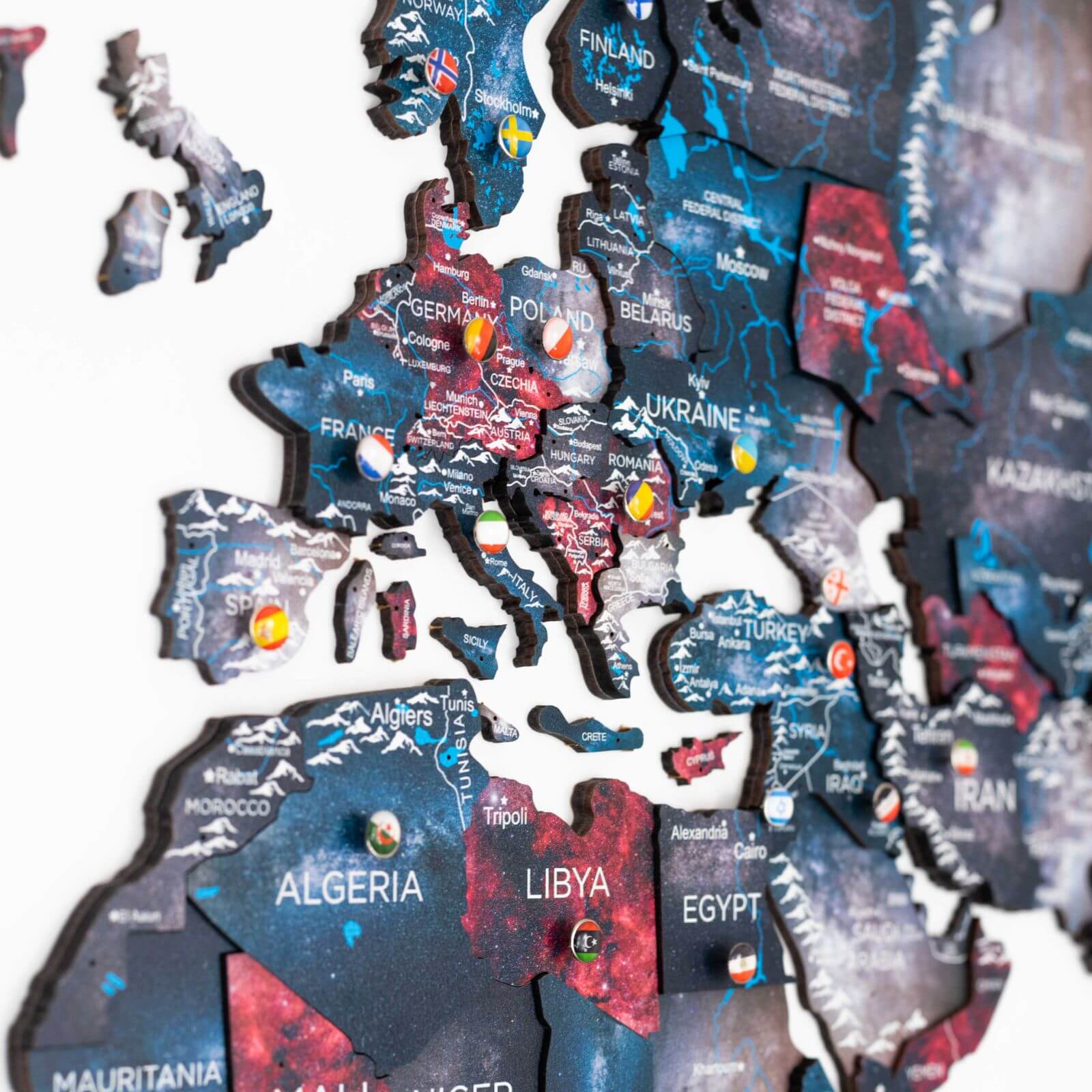 3D Wooden World Map Alcor: Modern Colorful Travel Wall Art