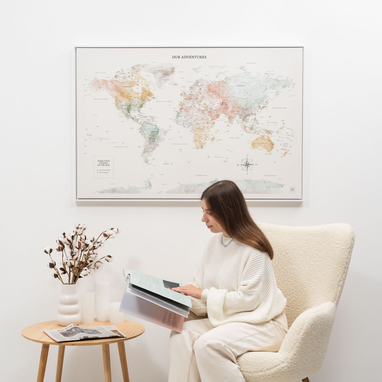 Colorful World Map Canvas Art for Kids Nursery and Bedroom Decor