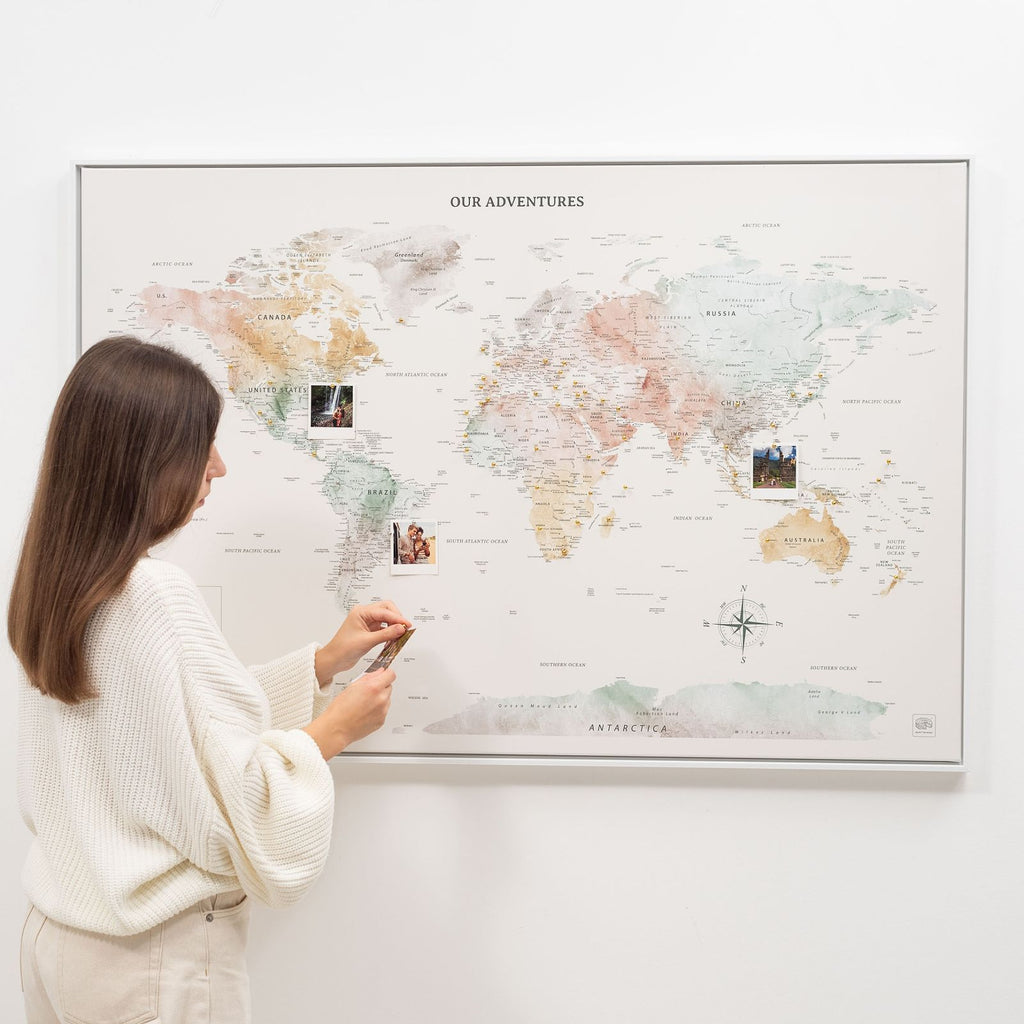 Colorful World Map Canvas Art for Kids Nursery and Bedroom Decor