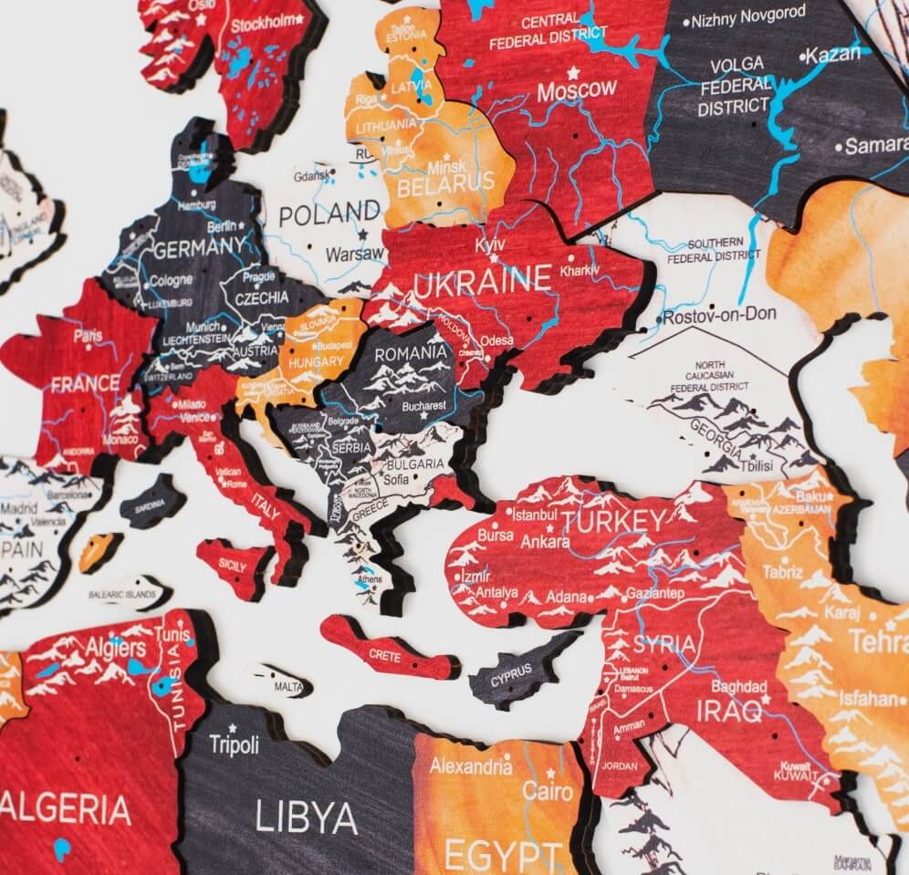 3D Wooden World Map Onyx – Earthy Tone Wall Art
