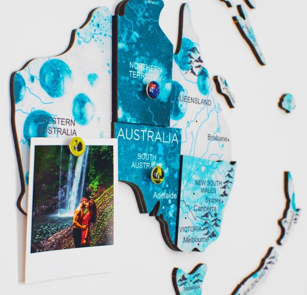 3D Wooden World Map Aurora Blue Wall Art for Home Decor