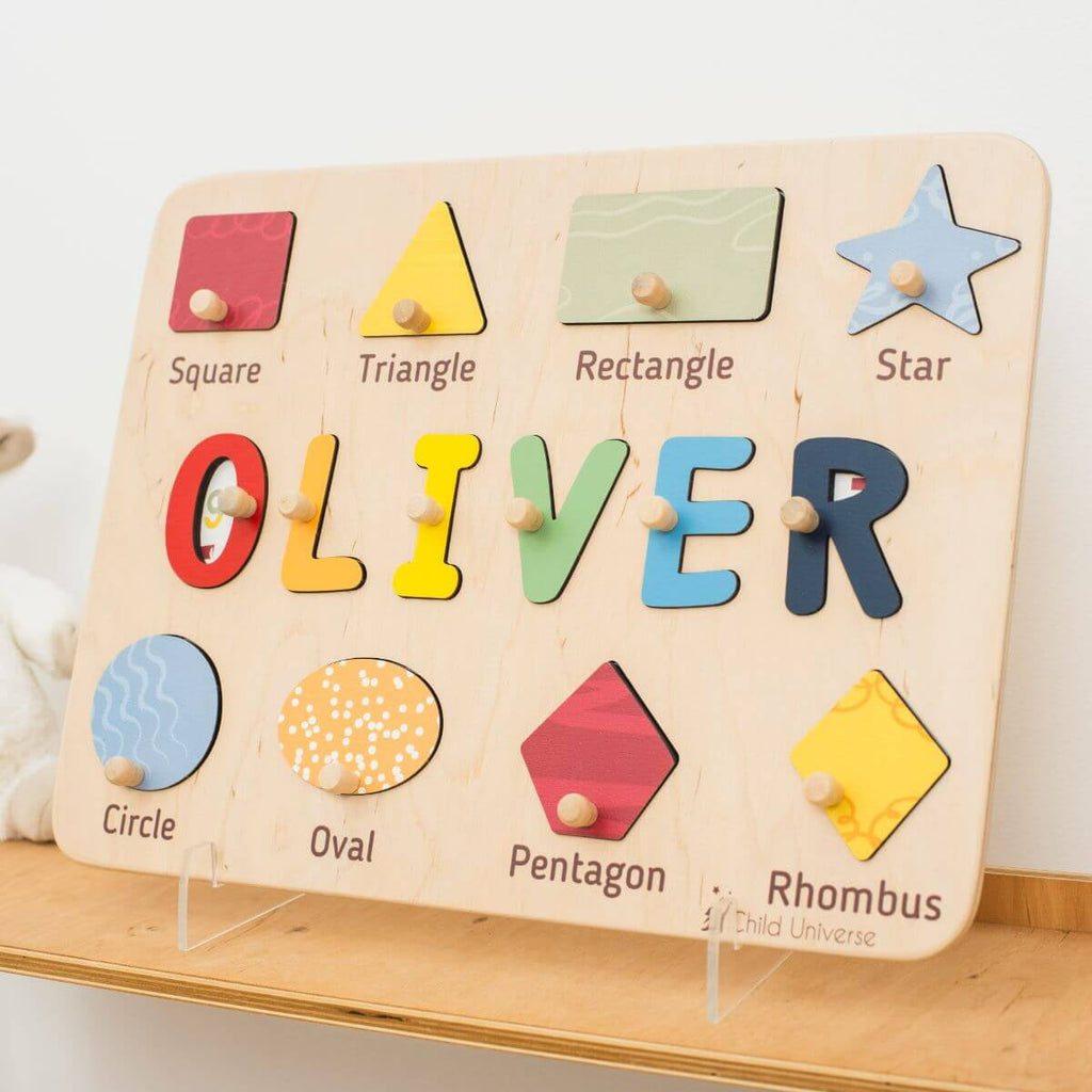 Wooden Educational Name Puzzle Board for Kids - Minimalist Decor