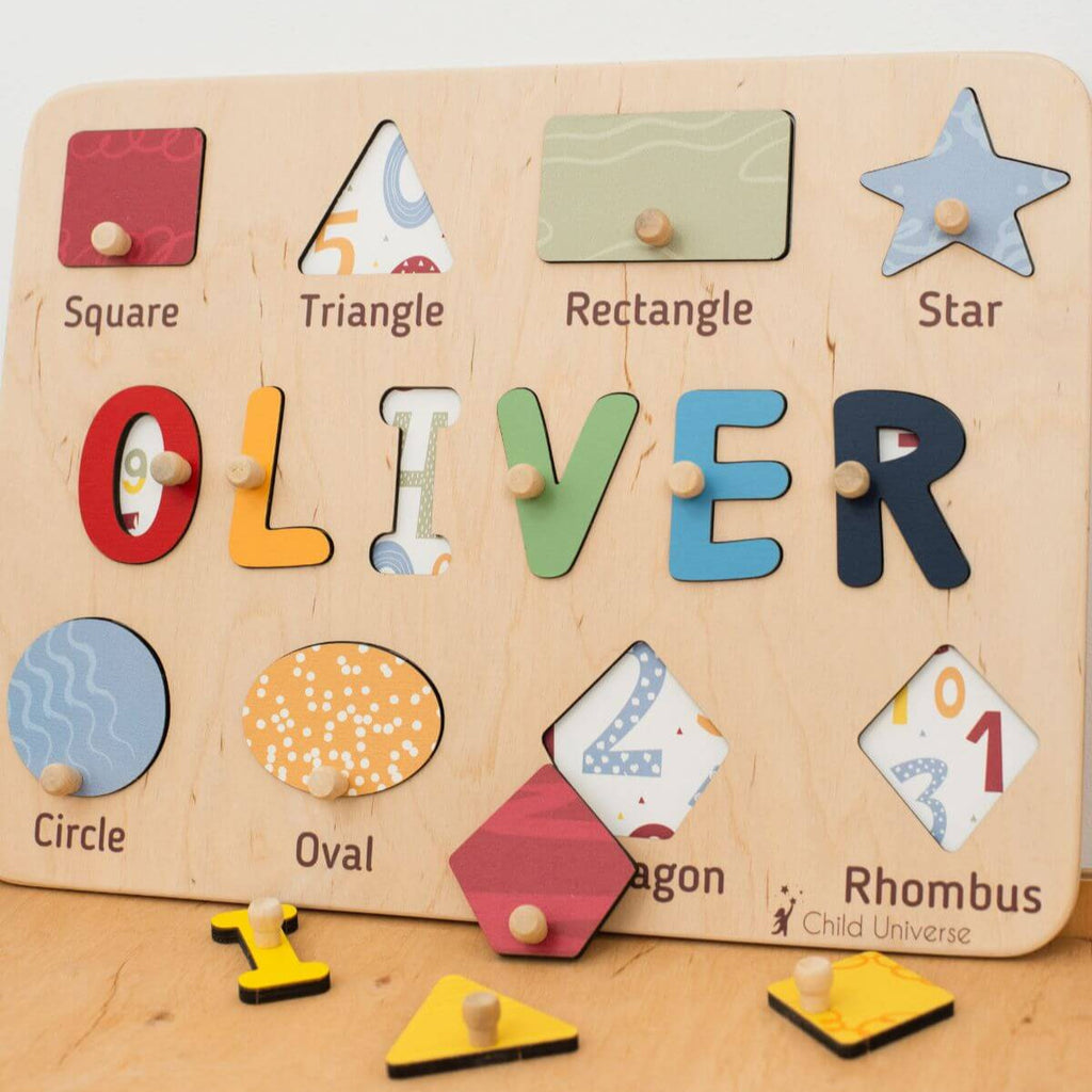 Wooden Educational Name Puzzle Board for Kids - Minimalist Decor