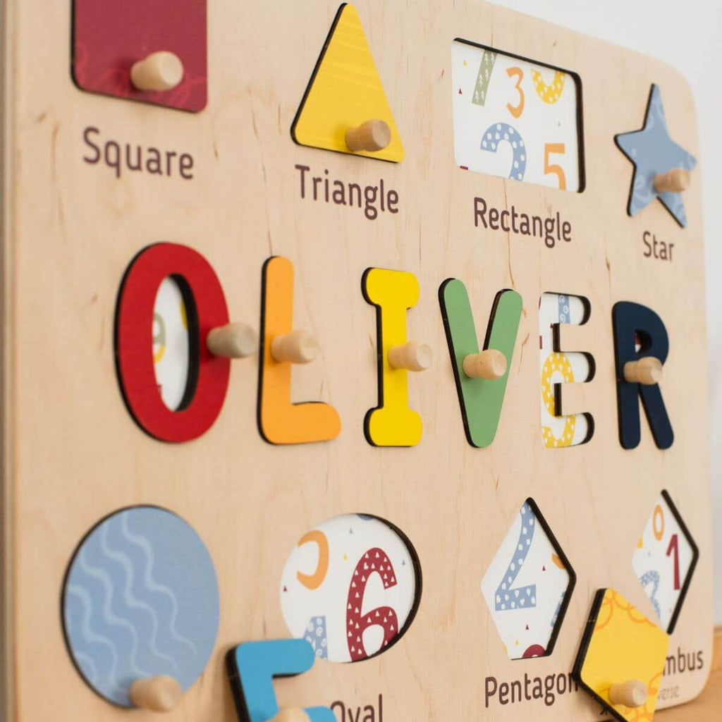 Wooden Educational Name Puzzle Board for Kids - Minimalist Decor