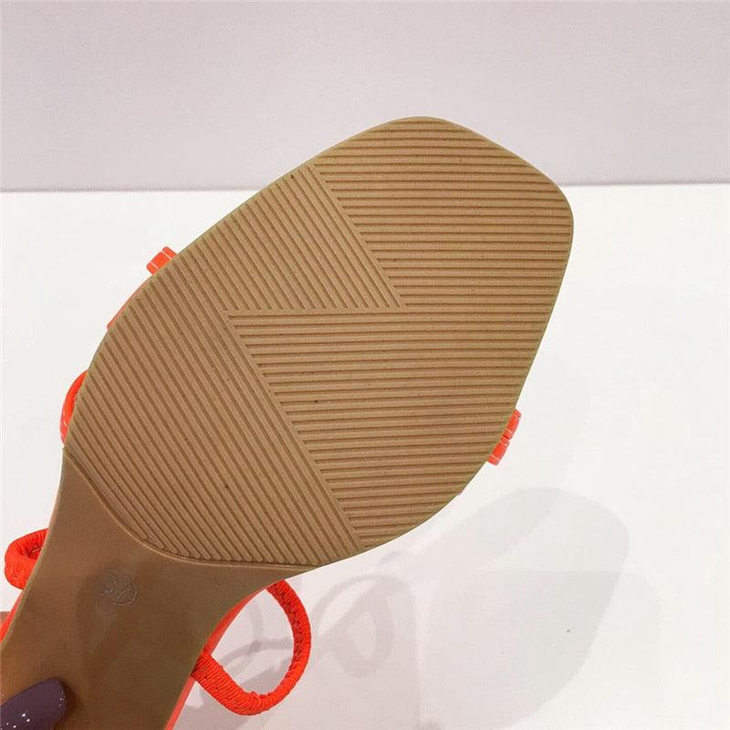Square Open Toe Mid Heel Slide Sandals for Women Chic Slip-On Pumps - styling view