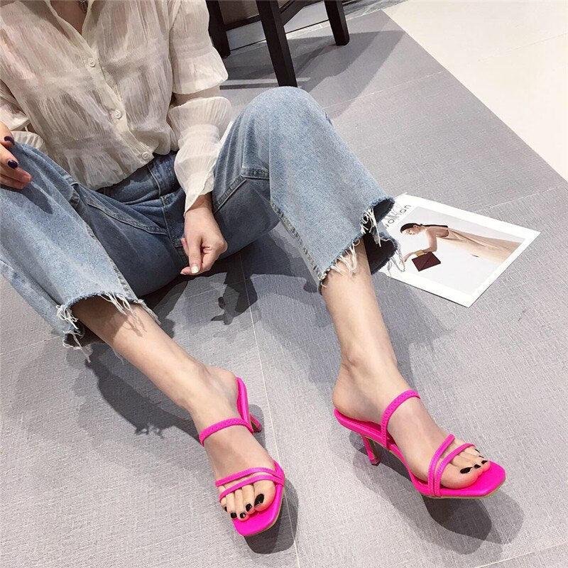 Square Open Toe Mid Heel Slide Sandals for Women Chic Slip-On Pumps - additional view 35